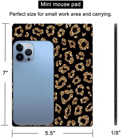 Small Mouse Pad Cute, Mini Mouse Pads for Wireless Mouse and Laptop, Travel Mousepads with Designs - Gold Glitter Leopard, Portable Mousepad 5.5 x 7 Inch, Kawaii Desk Decor for Women