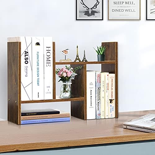 J.M.Deco Desktop Organizers and Storage for Office, Adjustable Desktop Organizer Shelf Double H Display, True Natural Stand Shelf, Desktop Shelf Organizer Natural Wood Tone