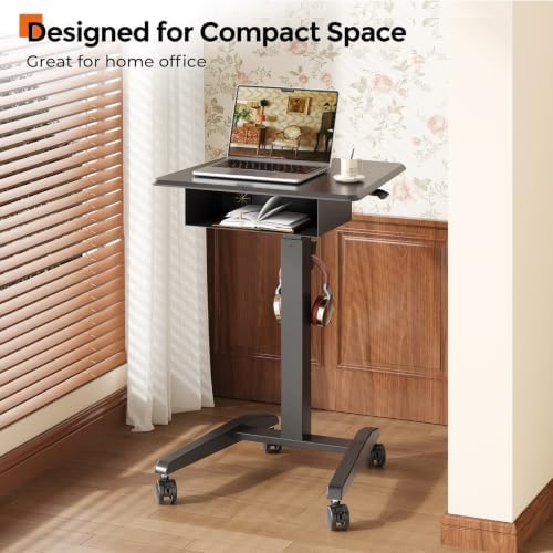 JOY worker Rolling Laptop Desk with Drawer, 23.6" Small Black Mobile Desk
