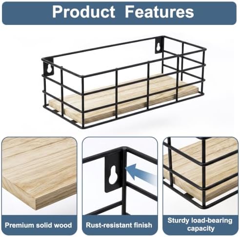 Fixwal Wire Frame Floating Shelves for Wall 4 Different Sizes Light Brown