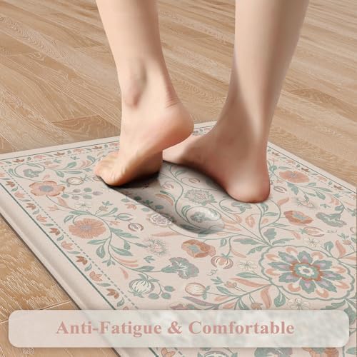 KIMODE Kitchen Mats Cushioned Anti Fatigue,Kitchen Rugs Sets of 2,Pink