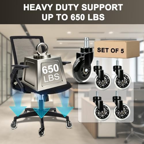 Rubber Caster Wheels Set of 5 – Replacement for Office Chairs