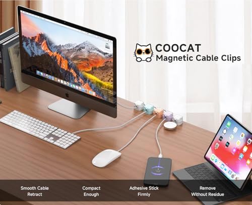 Magnetic Cable Clips, Cute Desk Charger Cord Holder