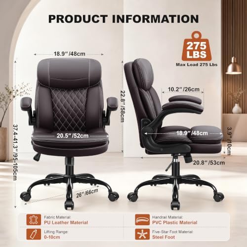 Leather Office Chair, Computer Desk Chair with Dual Back Support