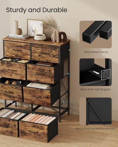 SONGMICS Dresser for Bedroom, Tall Dresser with 8 Fabric Drawers
