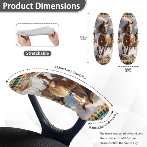 Aztec Horse Print Office Chair Armrest Slipcovers, Elastic Armrest Slipcovers for Computer Chair, Washable Anti-Dust Arm Covers, 2 Piece