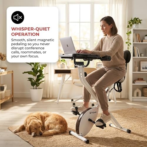 FitDesk Standing Exercise Bike Desk 3.0, Adjustable Height Indoor Cycling Trainer with Laptop Tray, Portable Stationary Fitness Desk for Home Office, Foldable Exercise Workstation, Supports 300 lbs