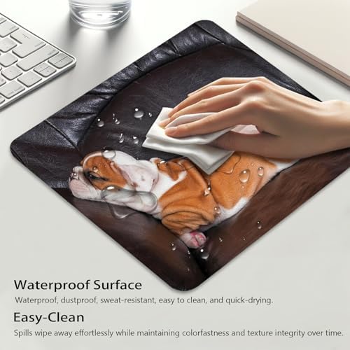 English Bulldog Mouse Pad, Puppy Resting on a Sofa Durable Desk Mat