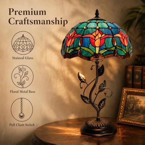Tiffany Table Lamp Stained Glass Bedside Reading Light W12H19 inch