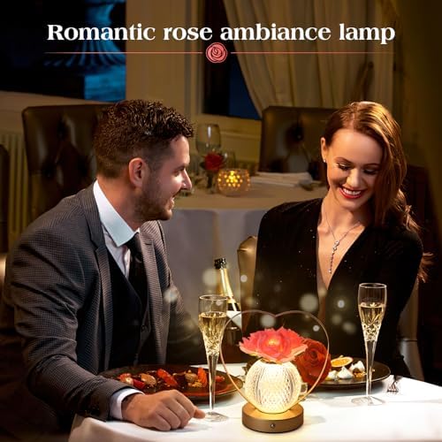 AMWGIMI Women Gifts Rose Flower Lamp Cordless LED Touch Lamp Decor Gift