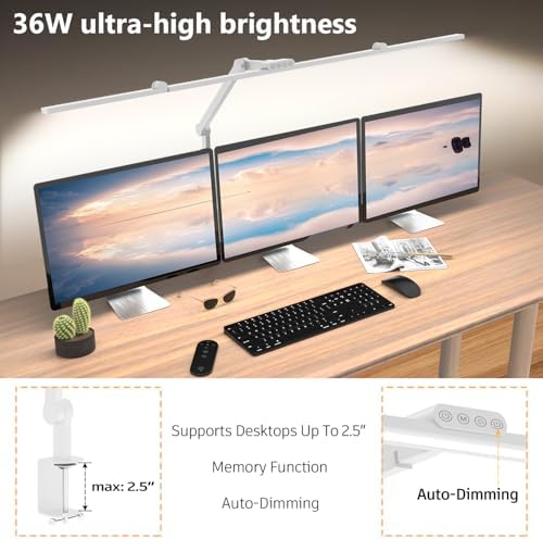 EPABINA 36W Ultra Bright Architect Desk Lamp with Clamp, Tall Overhead Rotatable Led Desk Light for Home Office, 47Inch Long Adjustable Monitor Light Bar with Remote for Computer Screen Desktop Table