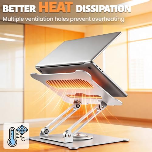Urmust 360° Rotating Laptop Stand for Desk, 10-15.6“ Laptop Riser, Silver