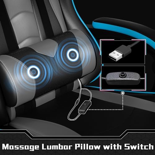 Yaheetech Gaming Chair with Footrest Massage Lumbar Pillow Black and Gray