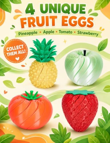 4‑Pcs 3D Printed Fruit Toys Set, Twisty Fidget Toys, Flexible Articulated Desk Toys, Extendable Spiral Fidget Toy, Cute Desk Decor, Party Favors, Gifts for Kids & Students