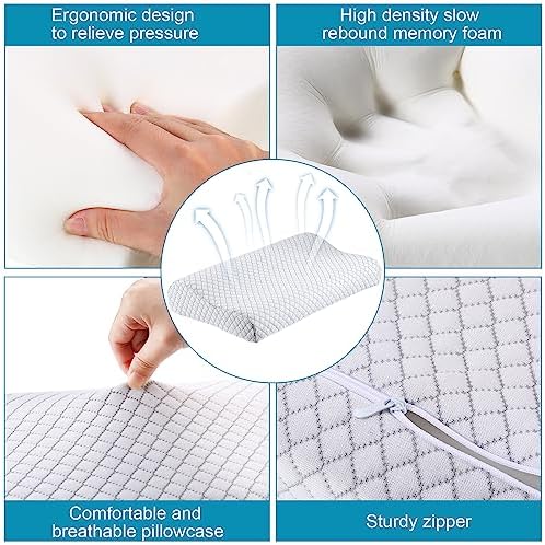 FairySandy 2 Pack Memory Foam Pillow Neck Support Orthopedic Sleeping Pillow Ergonomic for Shoulder Pain Side Back Stomach (Rhombus Lattice)