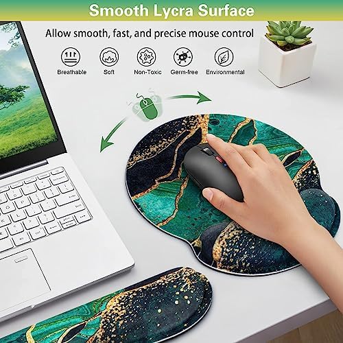 Mouse Pad Green with Wrist Rest Set, 3-in-1 Wrist Support Mousepad