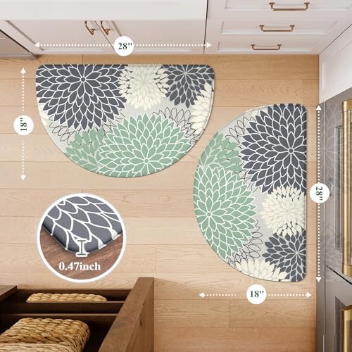 KIMODE Half Circle Kitchen Mats for Floor Cushioned Anti Fatigue 2PCS Semi