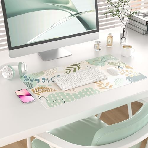 Faux Leather Large Mouse Pad, Office Desk Mat, 23.6"x13.8", Botanical