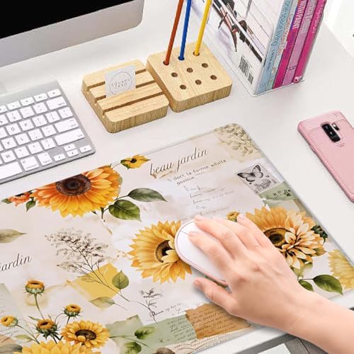 Gaming Large Mouse Pad with Stitched Edges, Vintage Sunflowers Desk Mat, Extended Keyboard Pad, Non-Slip Rubber Base Desk Pad for Keyboard and Mouse, 31.5X11.8 inch