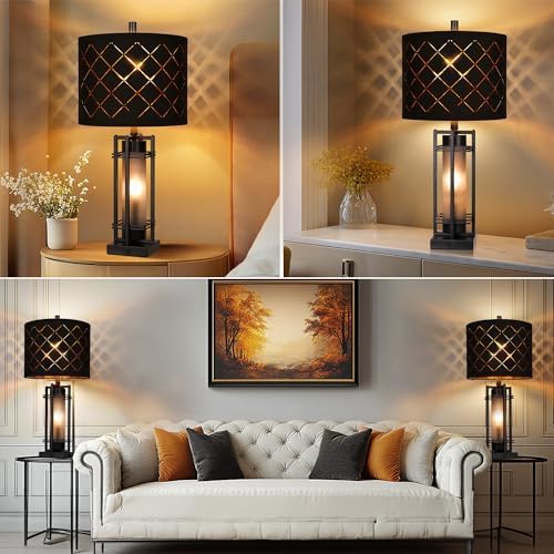 WIHTU 27'' Modern Table Lamp Set of 2 with Nightlight, Metal Bedside Lamps