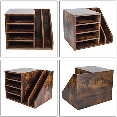 PAG-Mass Wood Desktop File Holder Organizer Mail Sorter for File Folders, Mails, Envelopes, Mailing Supplies or Magazines, Brown