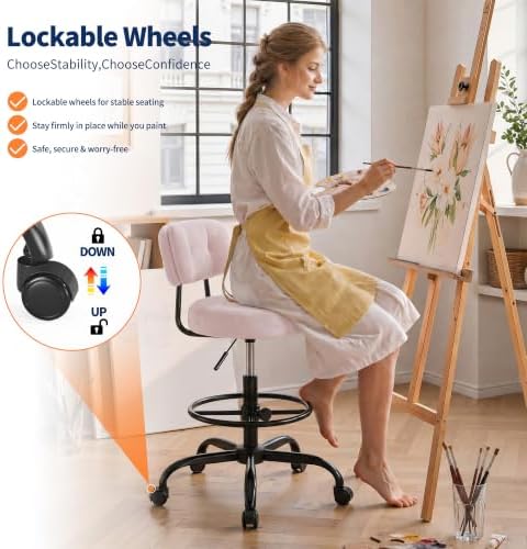 Homkdom Drafting Chair, Velvet Blush Pink
