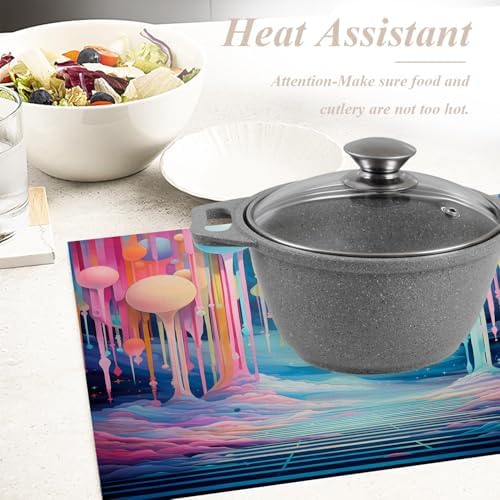 Shrahala Dreamy Colorful Path Set of 4 12 X 18 Inch Linen Placemats, A Whimsical Colorful Land Burlap Table Mat Washable Double Layered Heat Insulation for Indoor/Outdoor