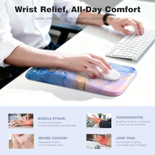 Ospelelf Mouse Pad with Wrist Rest Ergonomic Comfortable Pain Relief Mousepad Wrist Support for Computer Blue Marble
