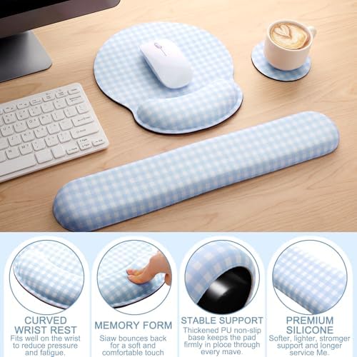 Tellegloww 3 Pcs Wrist Rest Set for Mouse Pad Keyboard, Blue
