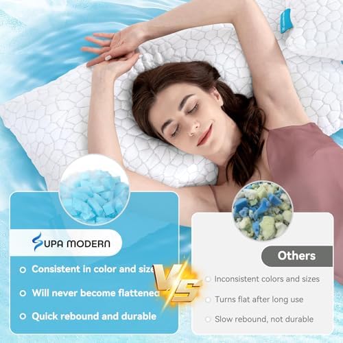 Cooling Pillows King Size Set of 2, CertiPUR-US Shredded Memory Foam Pillows,Soft Yet Supportive Pillow for Sleeping, Cool Pillow for Hot Sleepers,Adjustable Firm Pillow for Side,Back,Stomach Sleepers