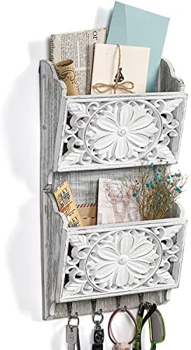 2-Slot Mail Organizer Wall Mount with 4 Hooks