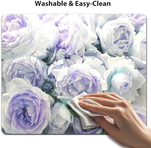 9.5x7.9 Inch Office/Gaming Mouse Pad, Soft Pastel Roses Flowers in A Dreamy Bouquet Floral Purple White Turquoise Cute Anti-Slip Mat for Desk