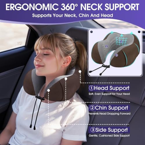 CloudBliss Memory Foam Travel Neck Pillow Airplane, 2 Pack, Black & Brown