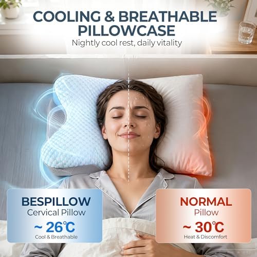 Cervical Pillow for Neck Pain Relief, Ergonomic Neck Pillow for Sleeping, Contour Side Sleeper Pillow for Neck Support, Orthopedic Cooling Memory Foam Pillows for Back Stomach Sleepers (Blue)
