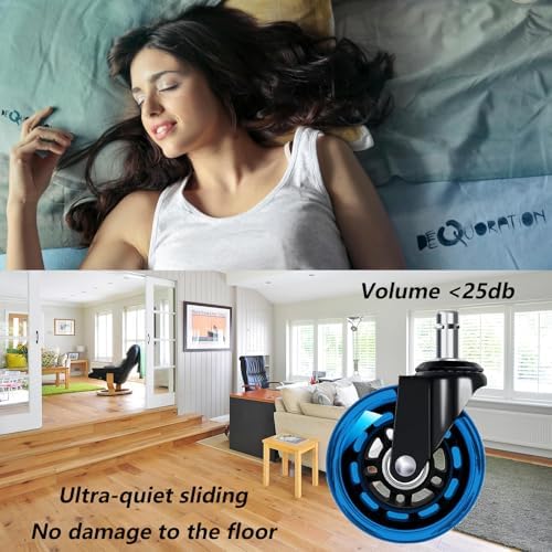 3" Office Chair Wheels for Casters Replacement Set of 5 - Office Caster Wheels for Carpet,Computer Chair Wheels,Smooth & Mute for Hardwood Floors and Mats. (Blue Transparent)