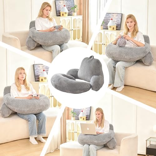 19" Reading Pillow for Bed,U Shaped Arm & Elbow Support,Gray Flannel