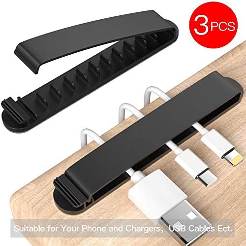 pzoz Cable Clips, 3 Pack Cord Organizer Charger Cable Management for Organizing Home Office Desk Phone Car Wire, Self Adhesive Cord Holders (Black)