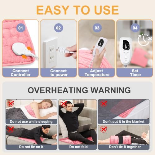 Heating Pad,Electric Heating Pads,Heating Pad for Back,Pink,24x12 Inch