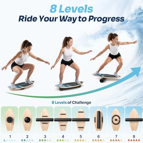 Sportneer Surf Balance Board, 8-in-1 Wooden Wobble Board
