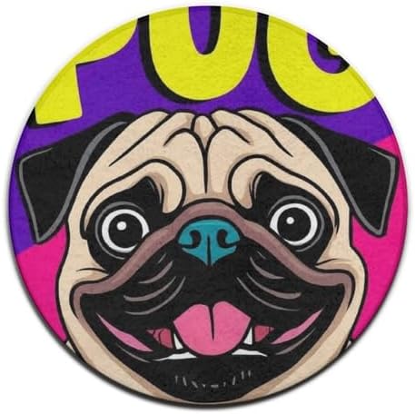Soft Round Yoga Carpet, Office Chair Decor Round Mat for Carpet and Hardwood Floors Colorful Pug