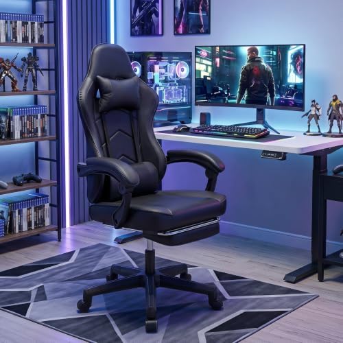 ELECWISH Ergonomic Gaming Chair, Reclining Computer Chair, Pure Black