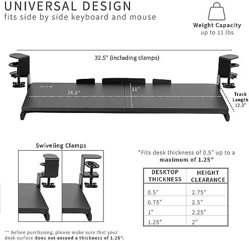VIVO Black Clamp-on 27 x 11 in Keyboard Tray for Corner Desk, MOUNT-KB10C