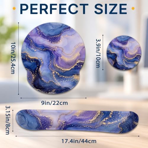 Blue Marble Keyboard Wrist Rest and Mouse Pad Set with Matching Coaster