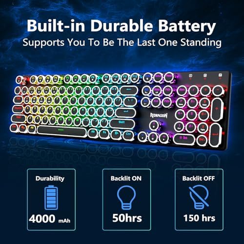 Redragon K710 Wireless Typewriter Style Mechanical Gaming Keyboard, Black