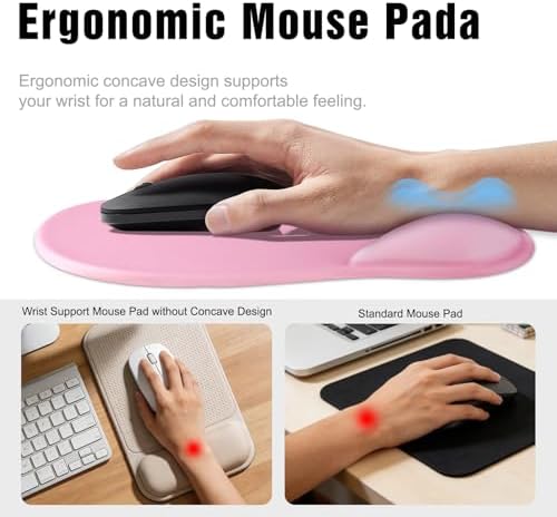 Ergonomic Mouse Pad with Wrist Rest - Gel Wrist Support Mousepad with Non-Slip PU Base for Computer, Laptop, Office & Home