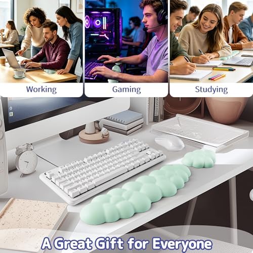 Sushret Cloud Wrist Rest Keyboard, Cloud Keyboard Wrist Pad Set with PU Leather Memory Foam, Cute Arm Rest for Palm Support, PC/Gaming Desk Accessories/Office Setup/Computer Hand Cushion - Light Green