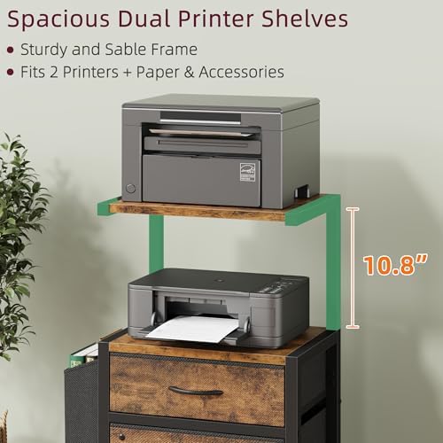 HIGDBFE File Cabinet with 2 Fabric Drawers and Printer Stand, Rustic Brown