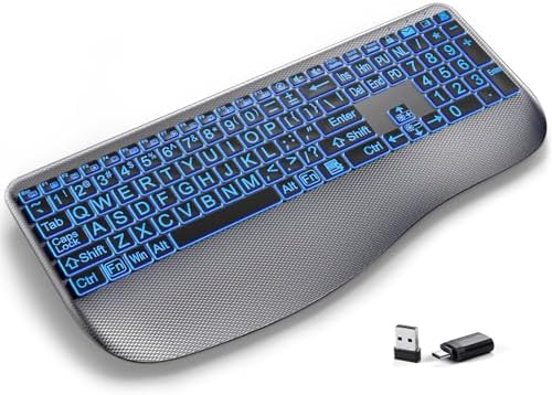 Hamile Large Print Wireless Backlit Keyboard for Windows, Gray