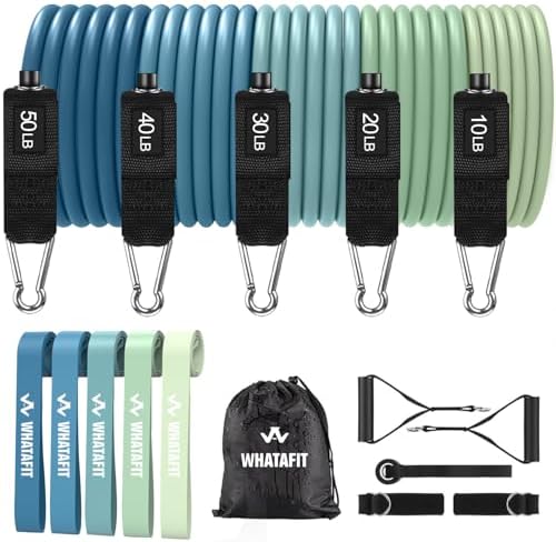 WHATAFIT Resistance Bands with Handles, 150 lb Exercise Bands Set