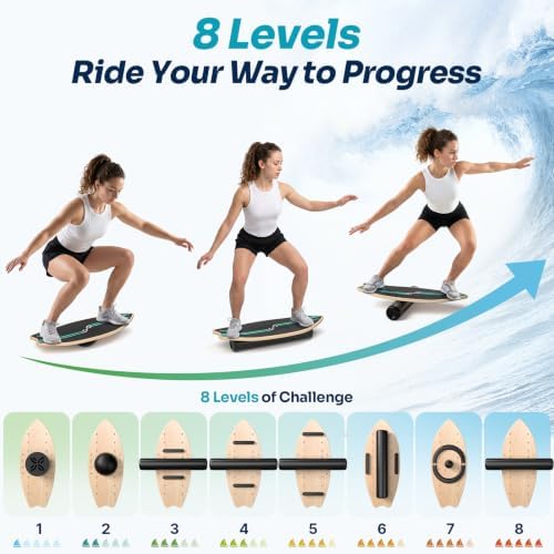 Sportneer Surf Balance Board, 8-in-1 Wooden Wobble Board
